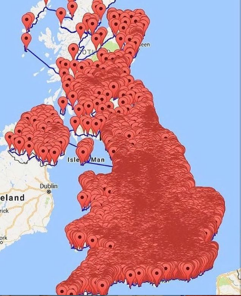 Mapa svih pabova u Velikoj Britaniji